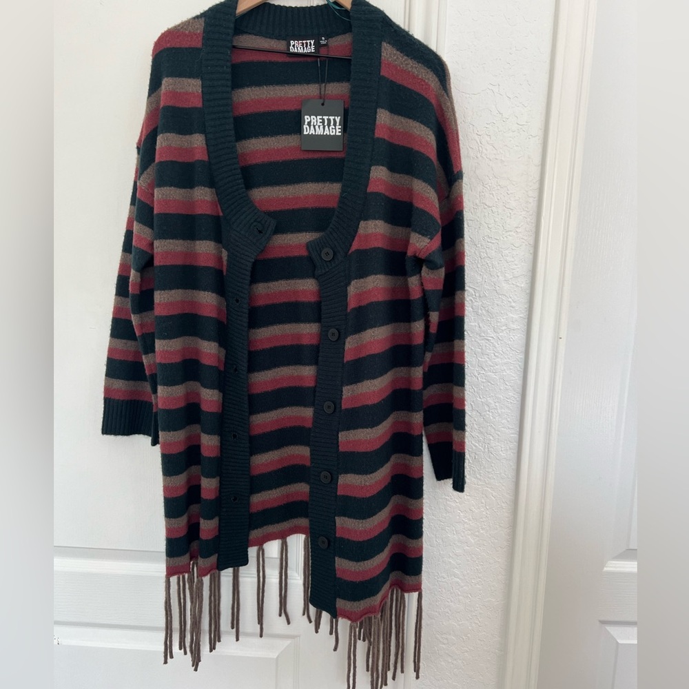 Women’s Striped Fringe Hem Cardigan | S